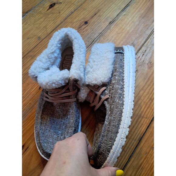 Hey Dude Shoes Women's 7 Brown Britt Lace Up Faux Fur Comfort Booties - Picture 2 of 4